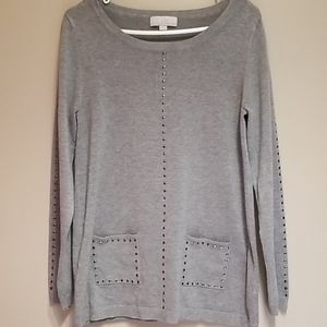 Carolyn Taylor gray embellished tunic sweater